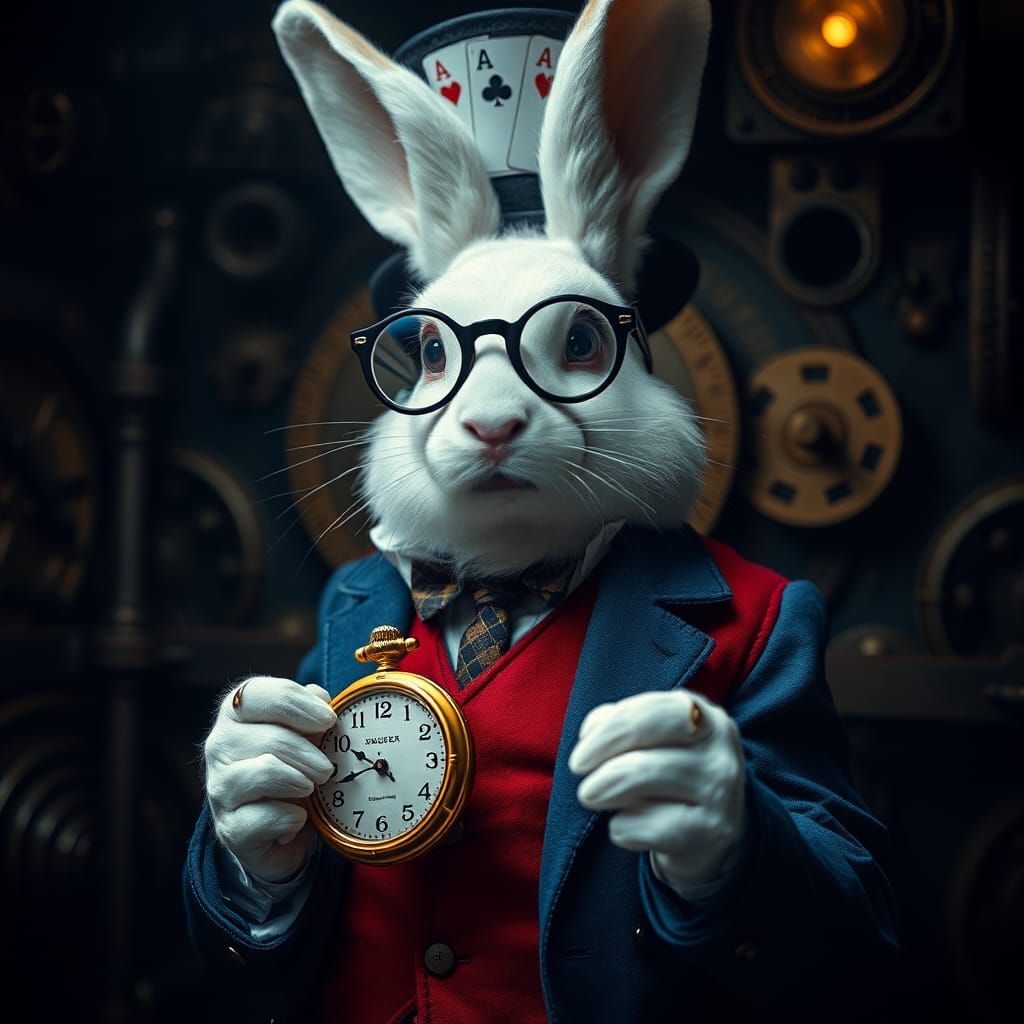 Steampunk White Rabbit with Pocket Watch