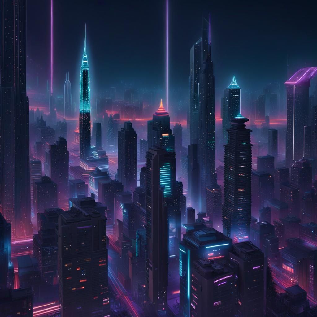 Dazzling City Lights in Neofuturistic Nightscape