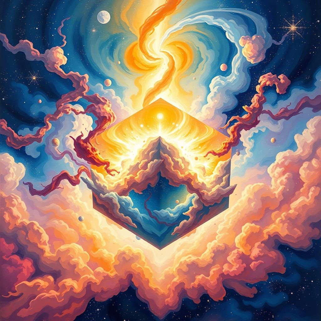 Celestial Gouache Cube Radiates Mystique