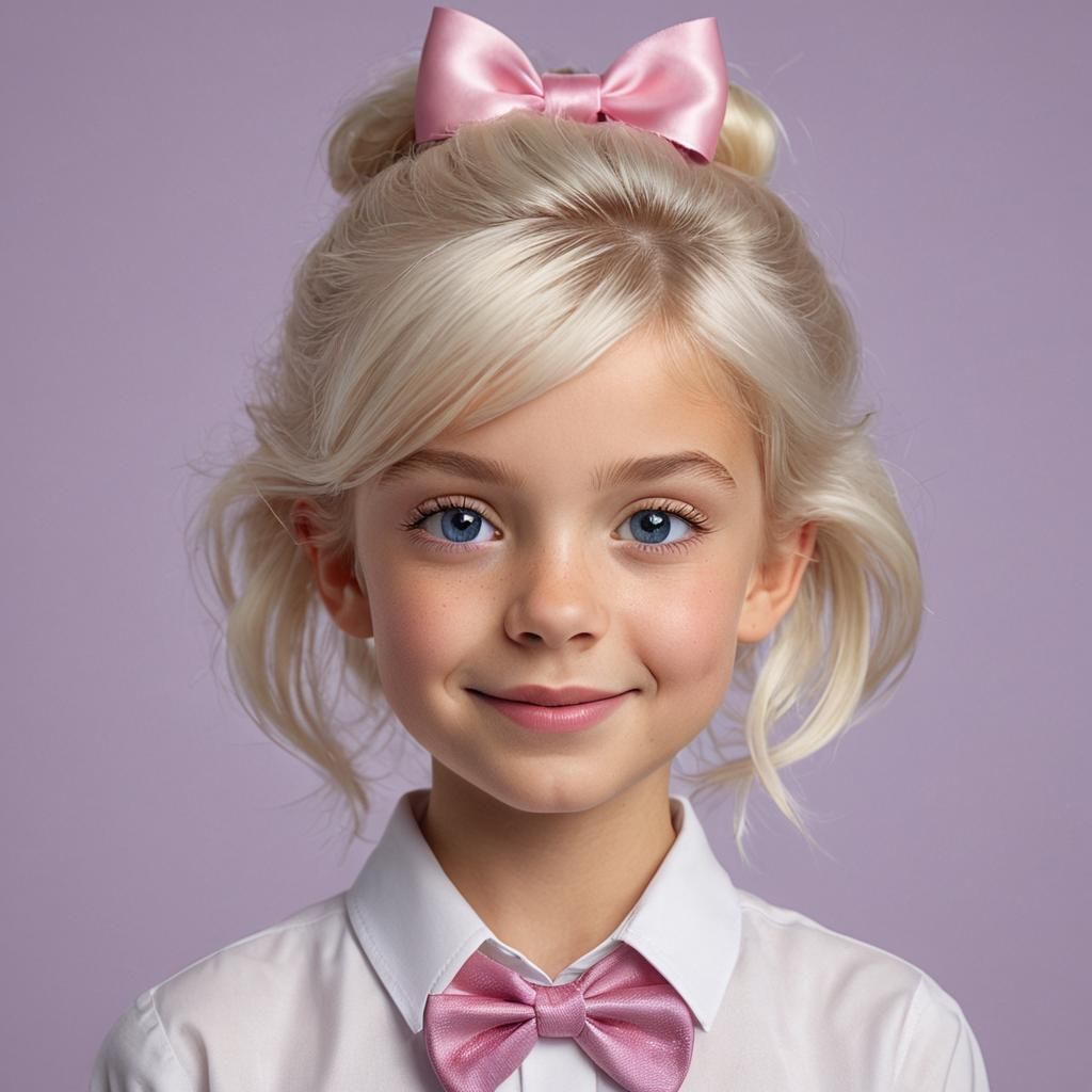 Platinum Blonde Girl Portrait with Pink Ribbon