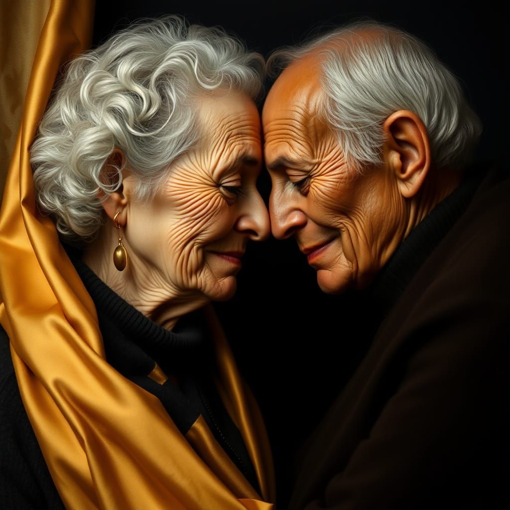 Loving Elderly Couple Portrait in Ornate Style