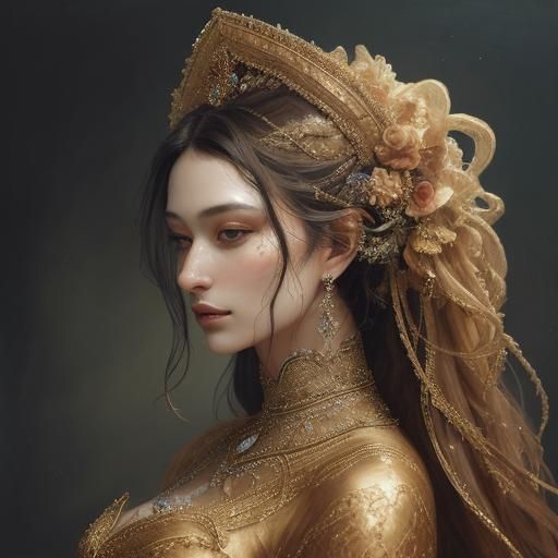 Ethereal Portrait of Woman in Elaborate Attire