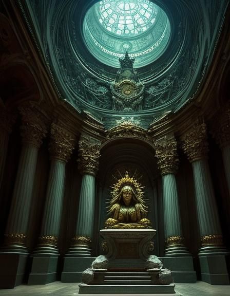 Aetherpunk Stone Statue Awakening in Dark Fantasy Style