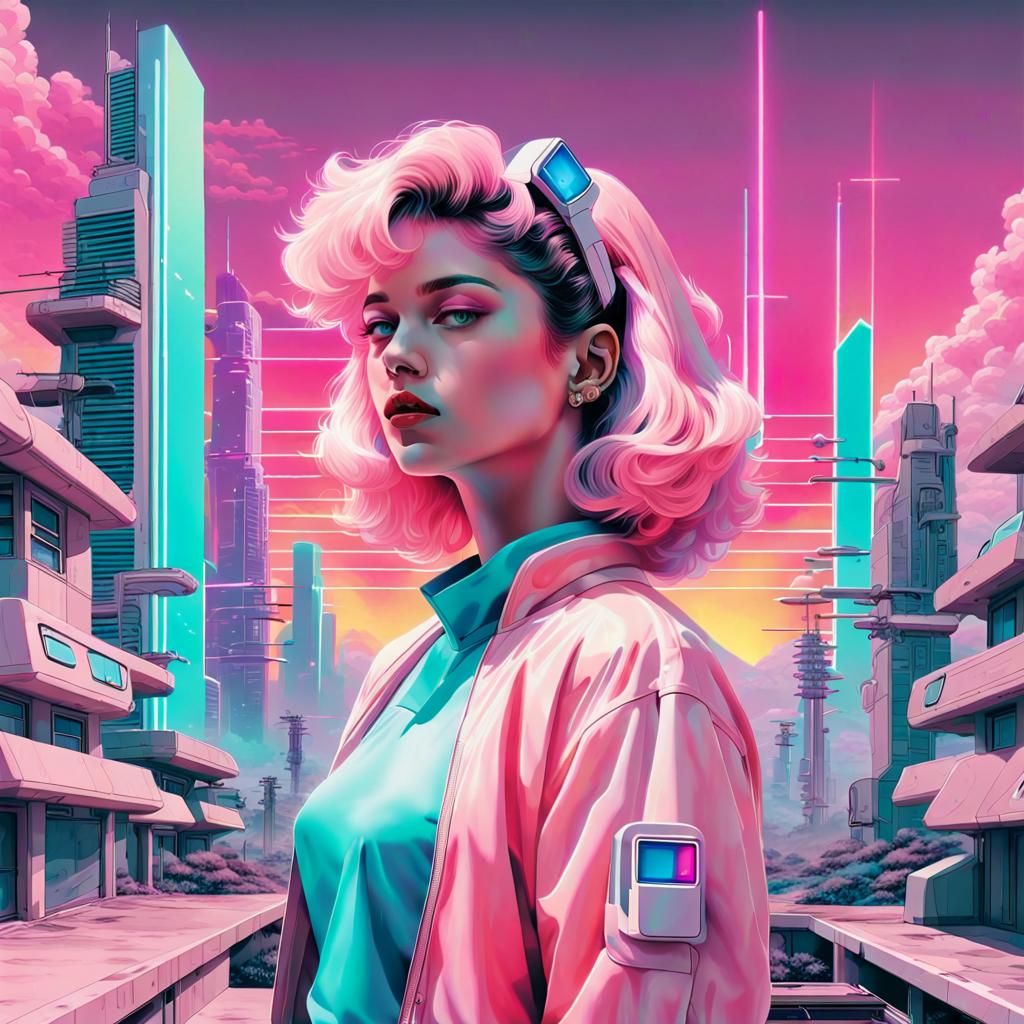 The essence of vaporwave, a genre that reflects the nostalgic and surreal aesthetic of the 80s and 90s.