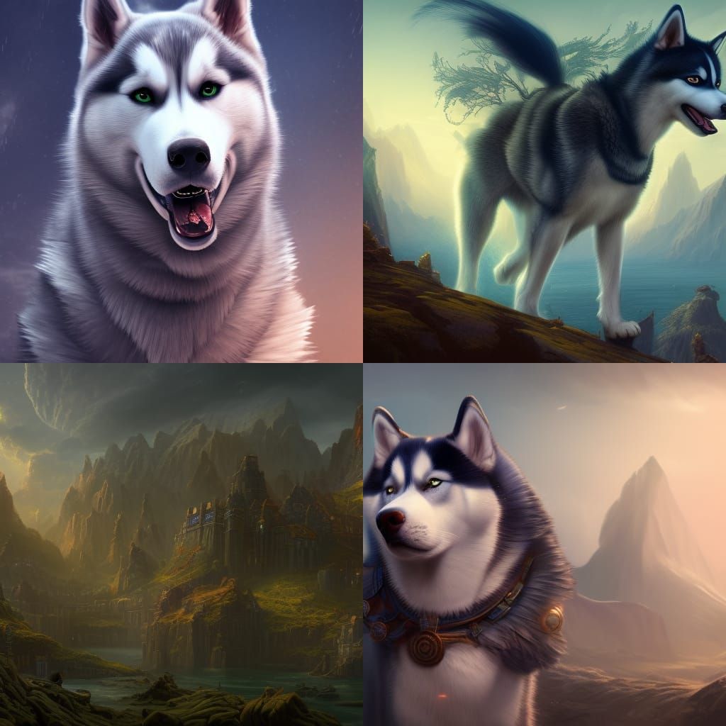 Detailed Husky Matte Painting in Fantasy Style