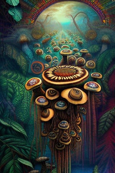 Psychedelic Magic Mushrooms in Detailed Digital Art