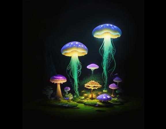 Jellyfish in Toadstool Forest: Beatrix Potter Style