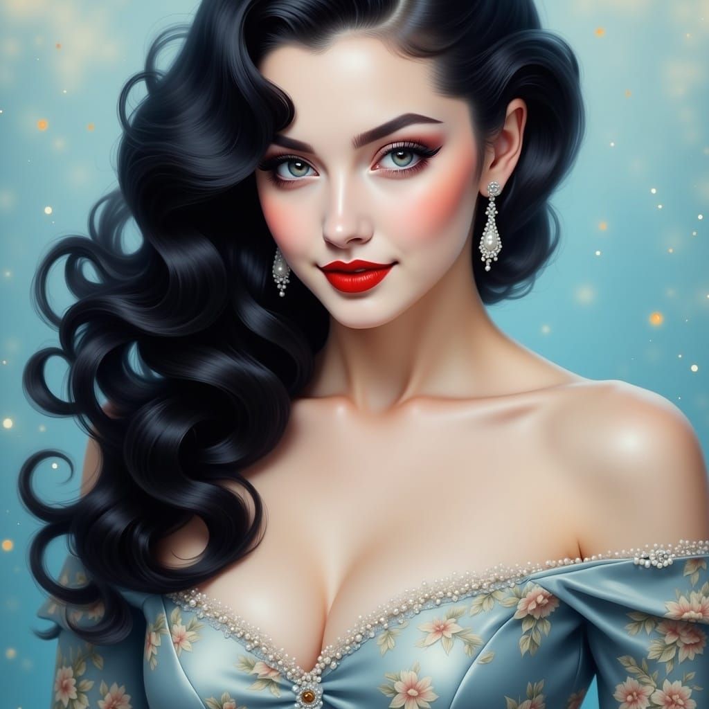 Elegant Woman with Pearls in Art Nouveau Style