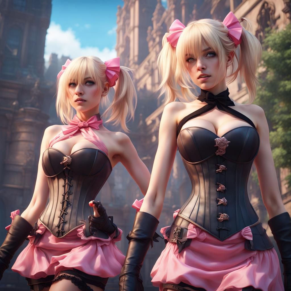 Anime Girls in Corsets: Detailed Fantasy Art