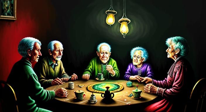 Horrified Seance in Expressionist Neo-Impressionism Style
