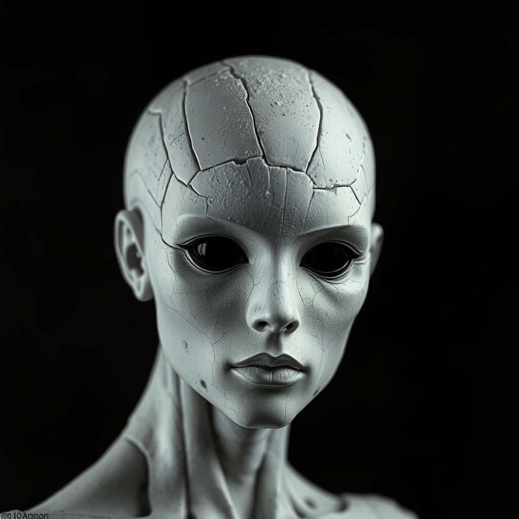 Fragmented Humanoid Face in Film Noir Lighting