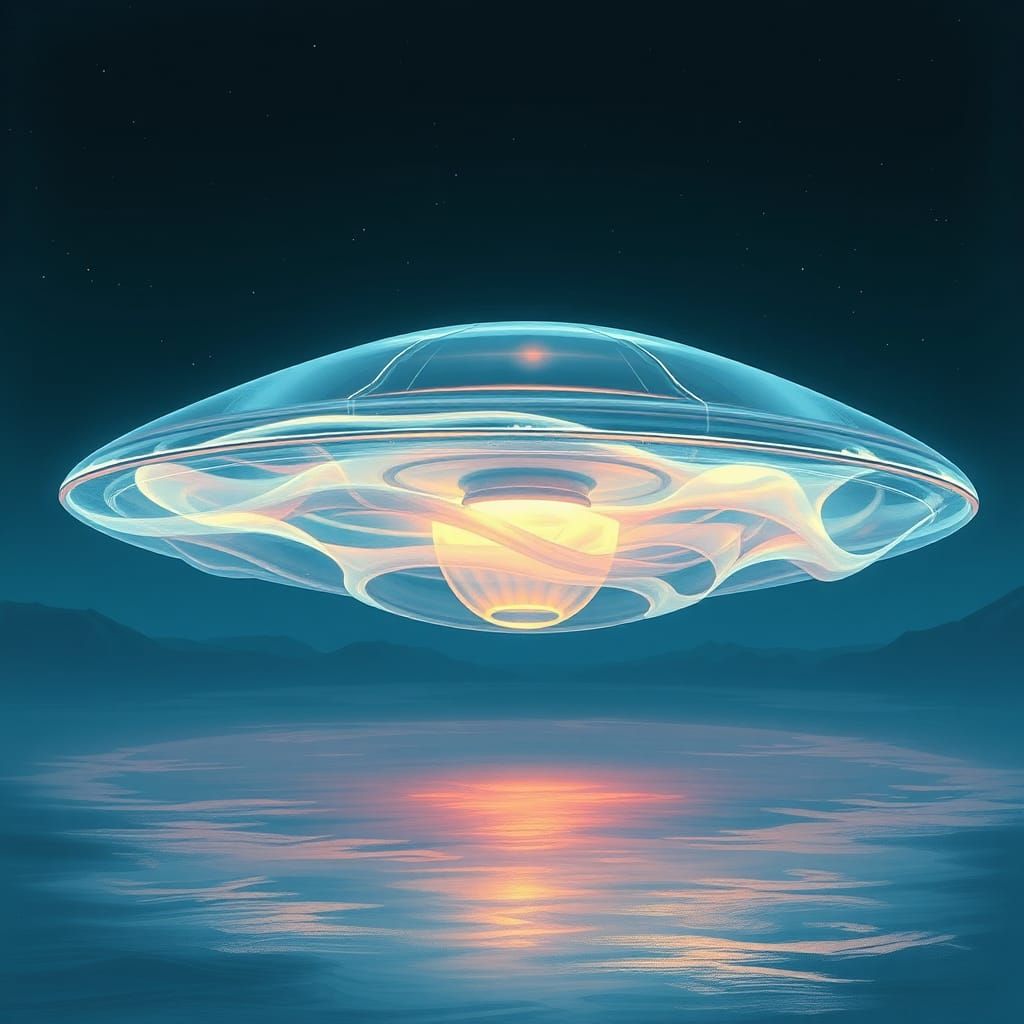 Iridescent Water UFO in Dreamy Sci-Fi Style