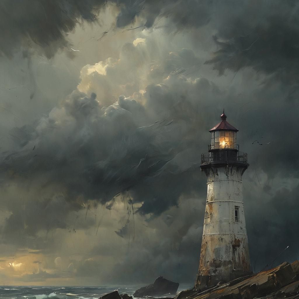 Impressionist Lighthouse in Stormy Weather