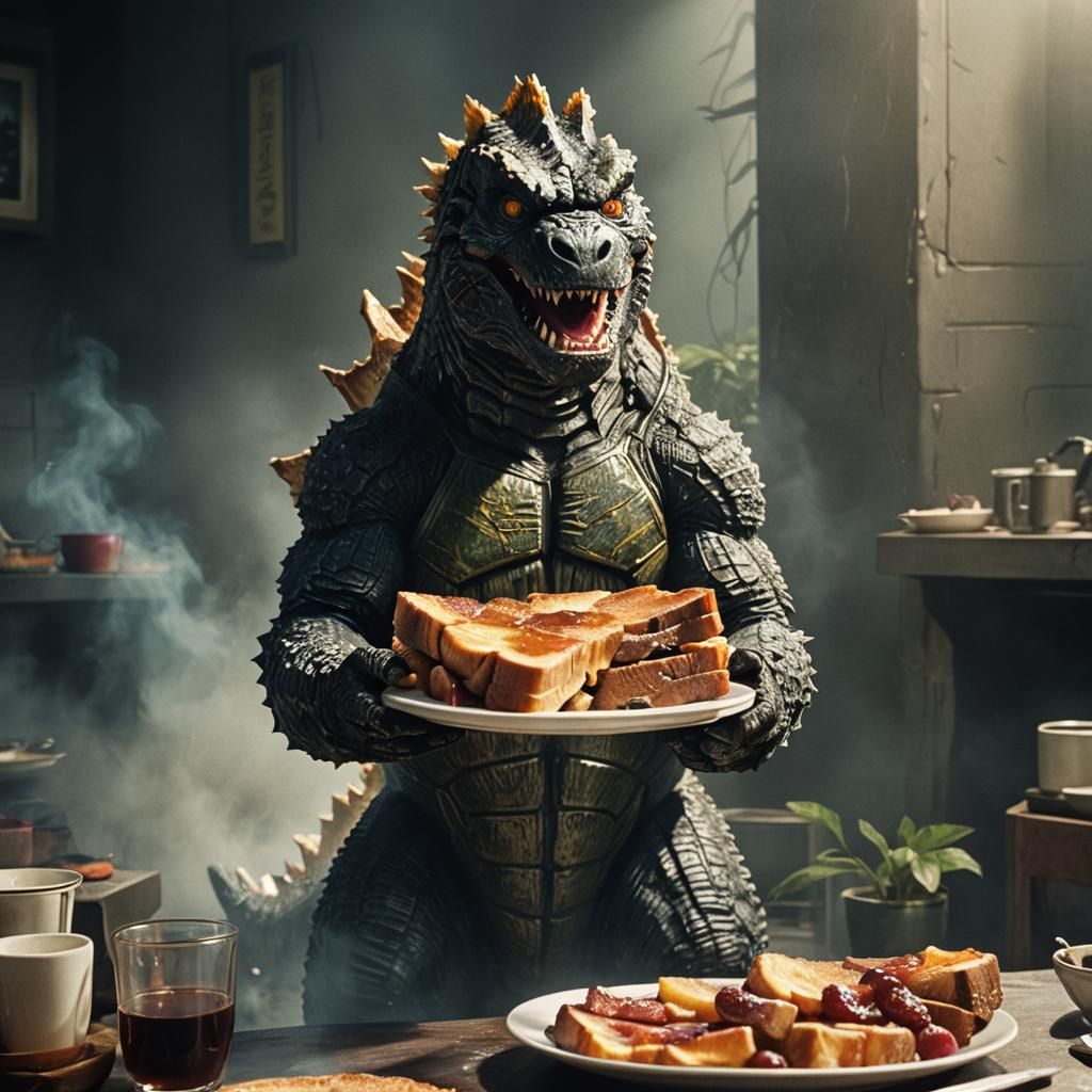 Godzilla's French Toast: A Cinematic Still