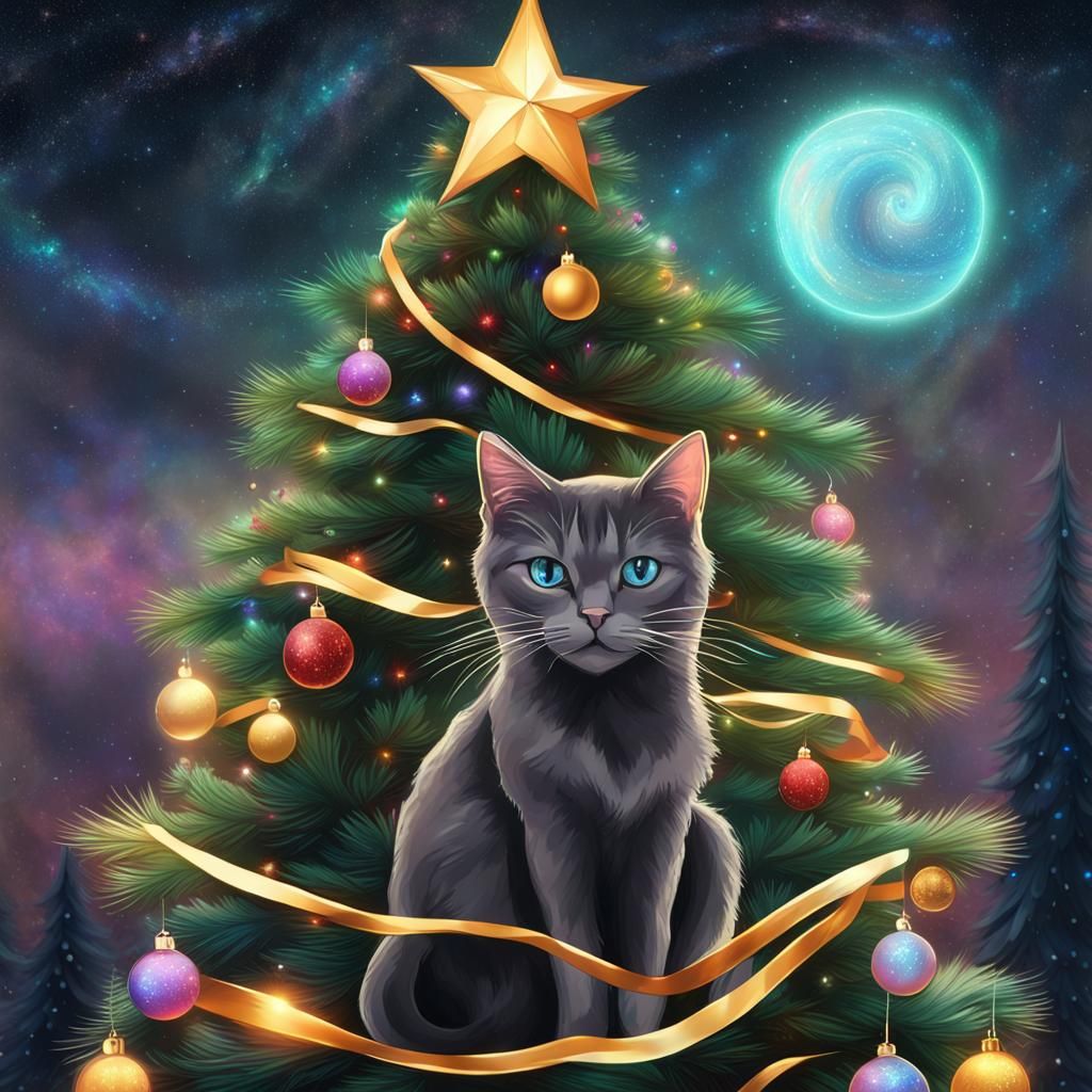 Cats and Christmas Tree in Astral Illustration