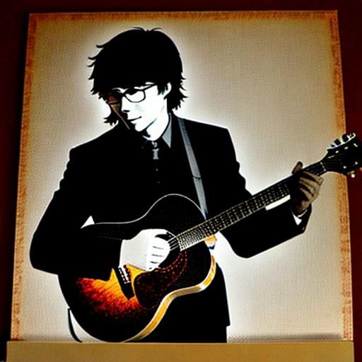 Silhouette Art: Musician Playing Guitar in Colorful Detail