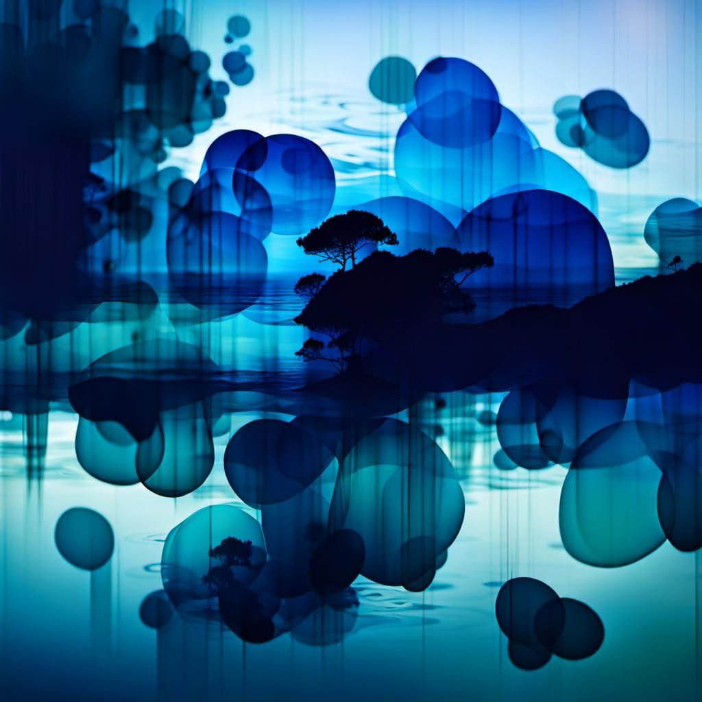 Abstract Ocean Blues Double Exposure