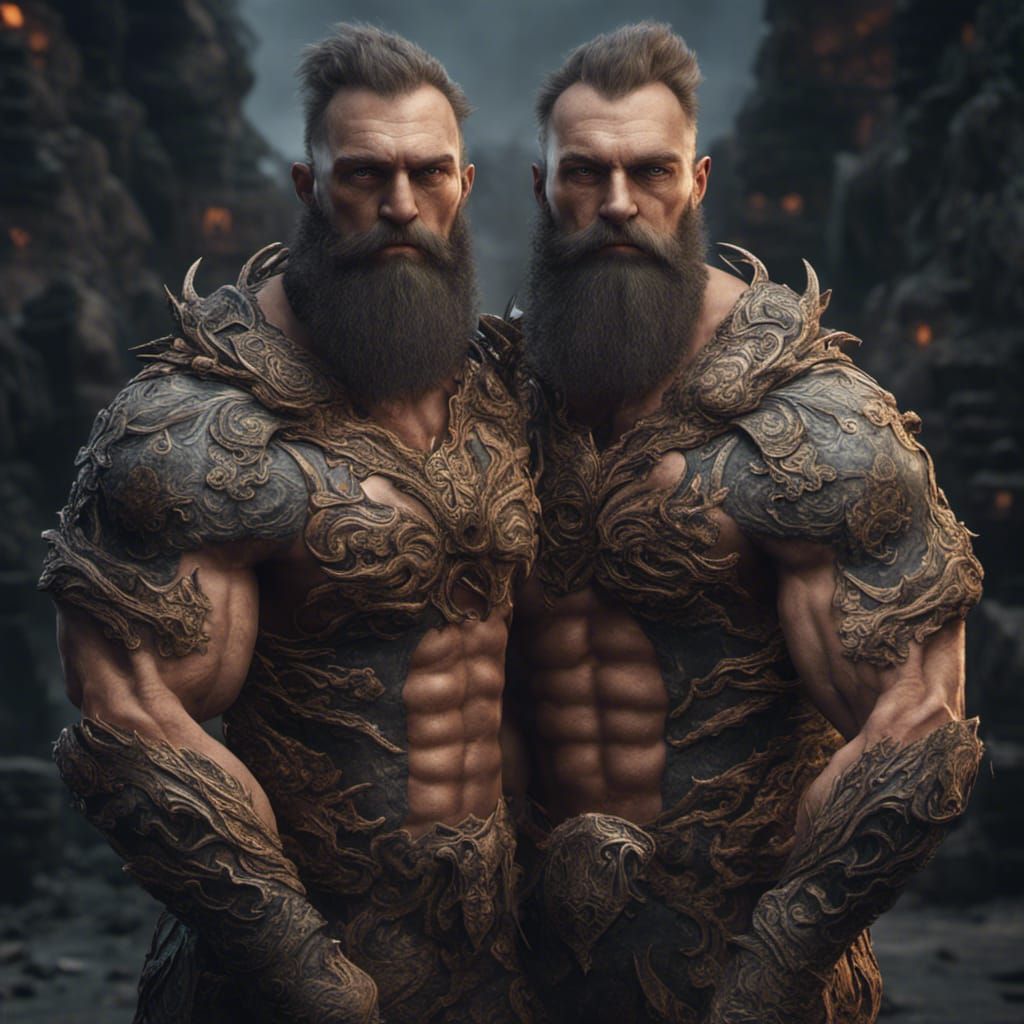 Fantasy Art of Muscular Bearded Twins