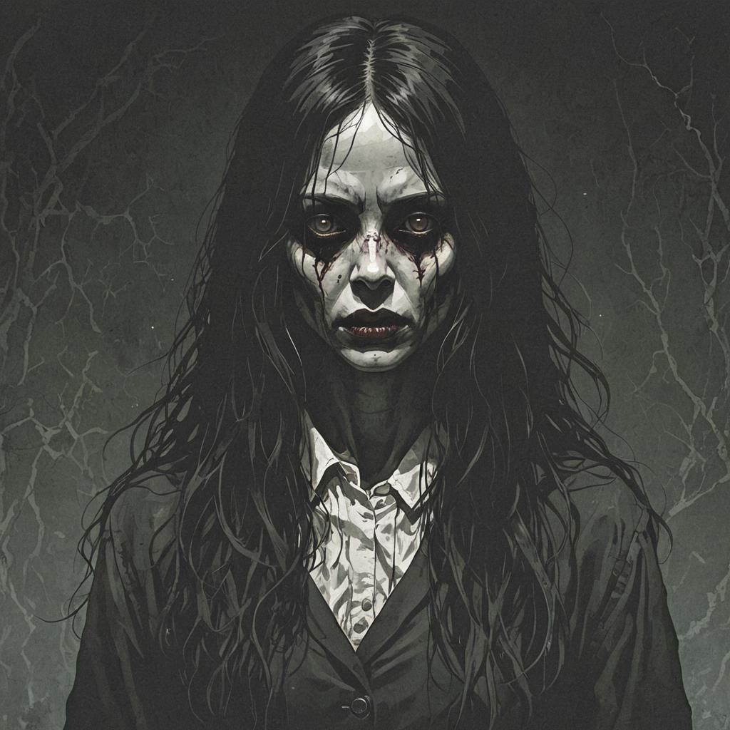 Eerie Ghost Girl in Dark Horror Style