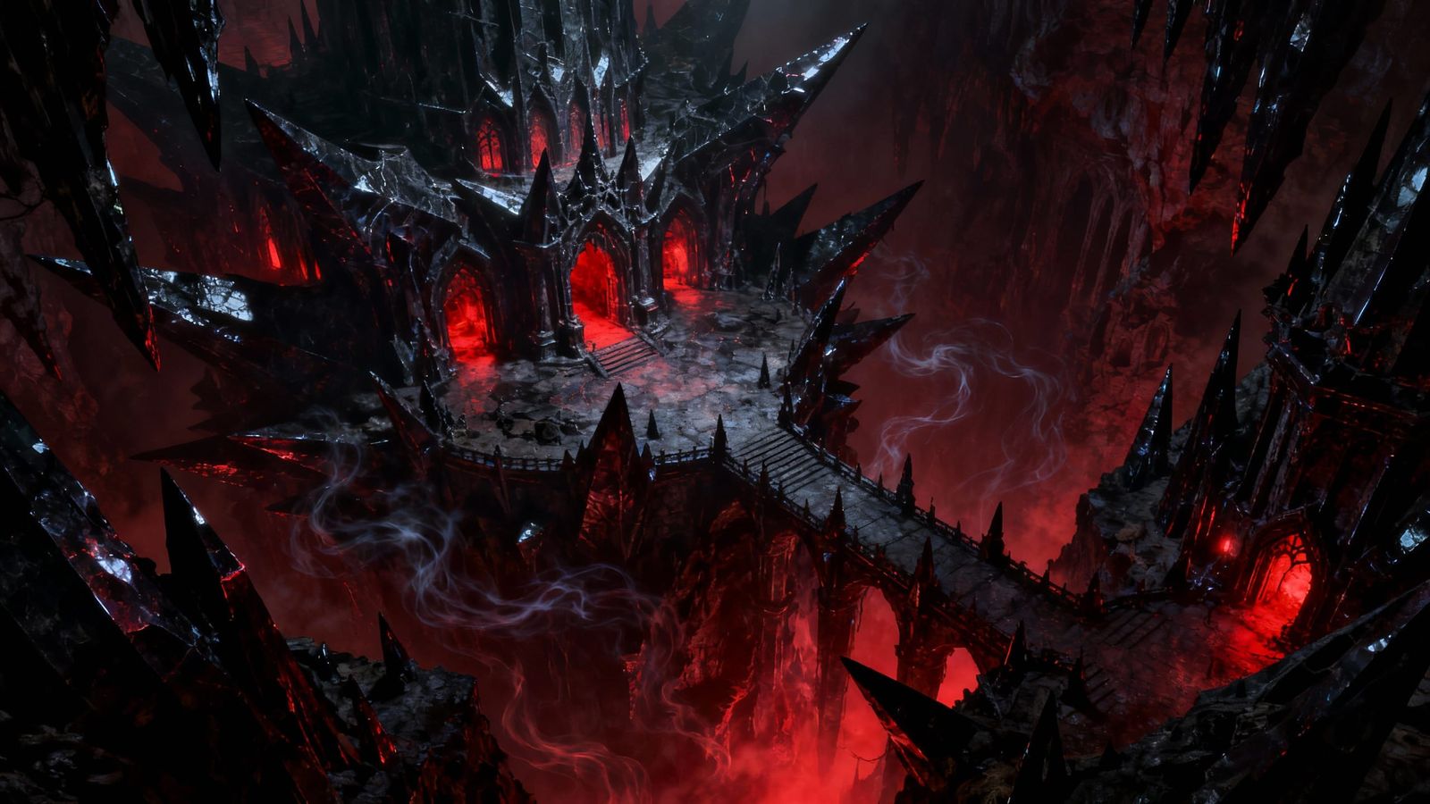 Dark Abyss Lair With Ominous Red Glow