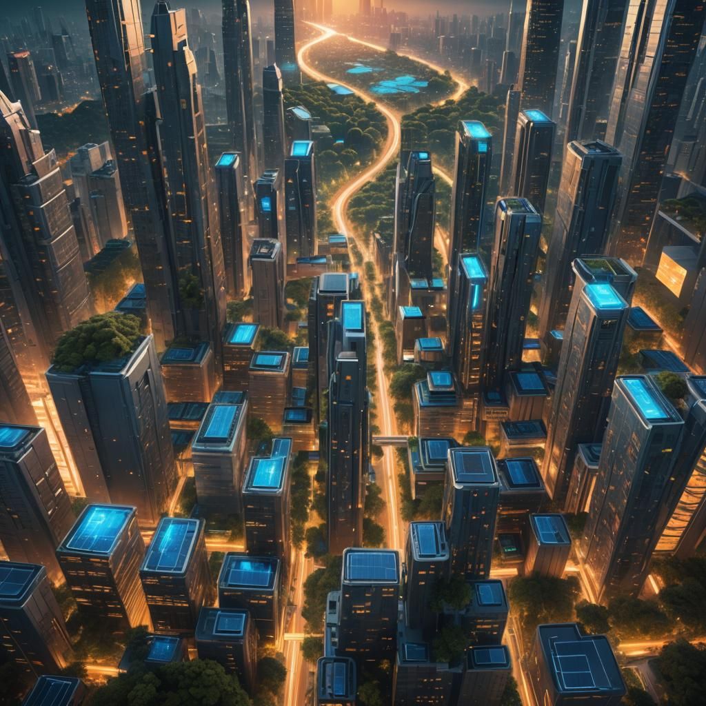 Futuristic Cityscape: Nature Meets Technology in Digital Art