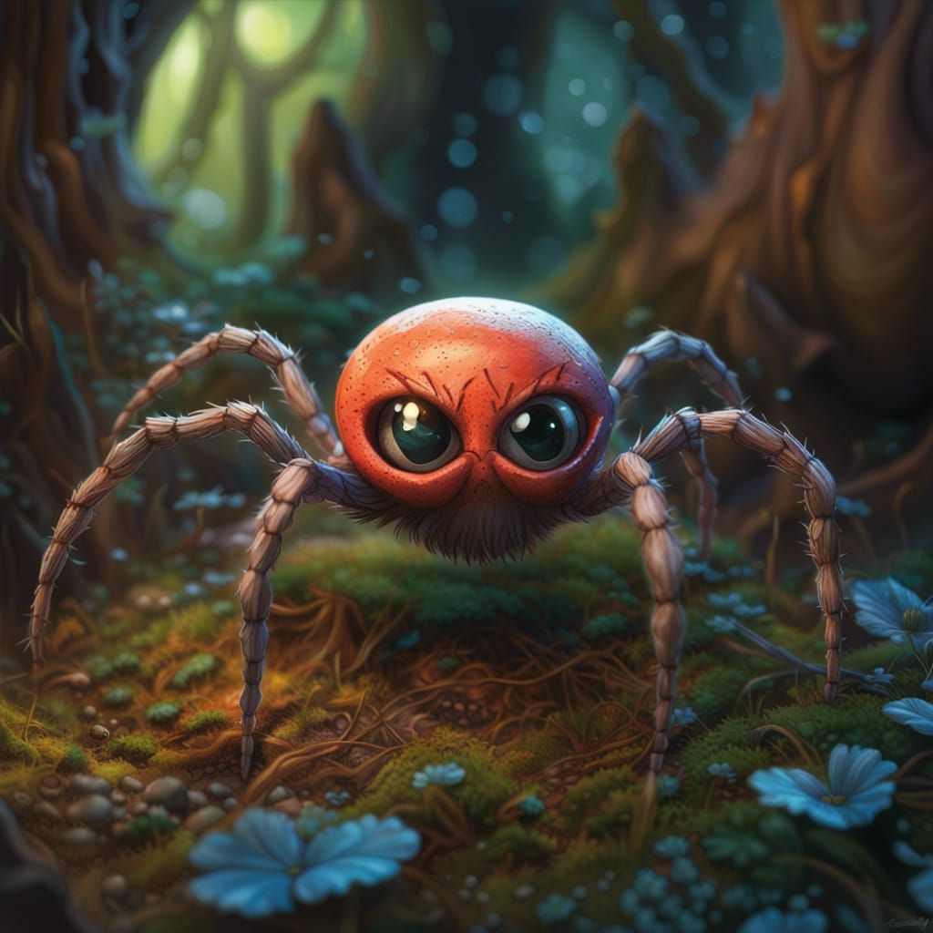 Cute Chibi Spider in Studio Ghibli Style