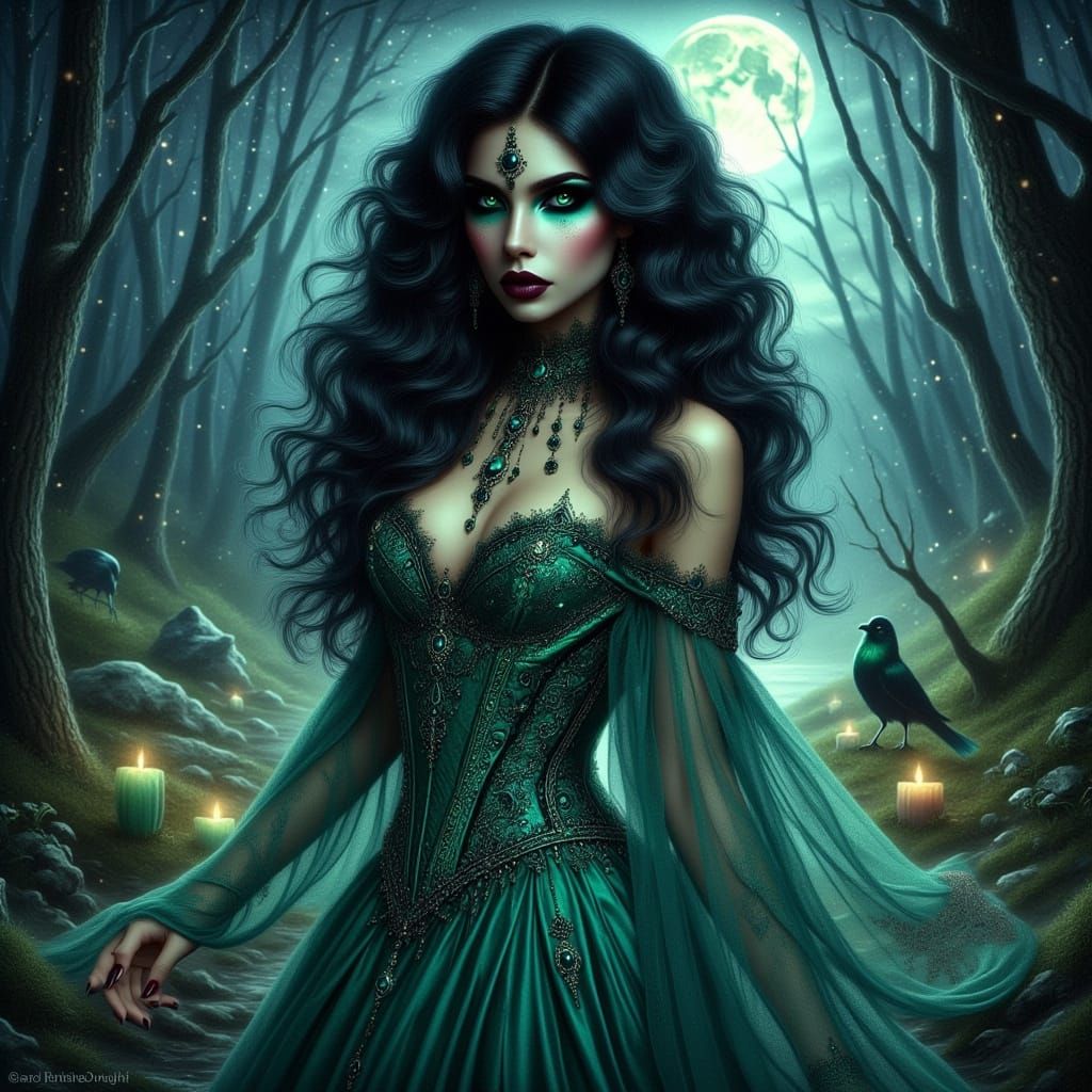 Mystical Woman in Ethereal Grove, Pre-Raphaelite Style