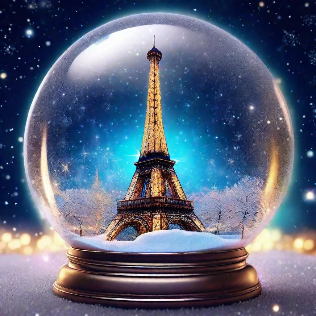 Eiffel Tower Snow Globe in Astral Illustration Style