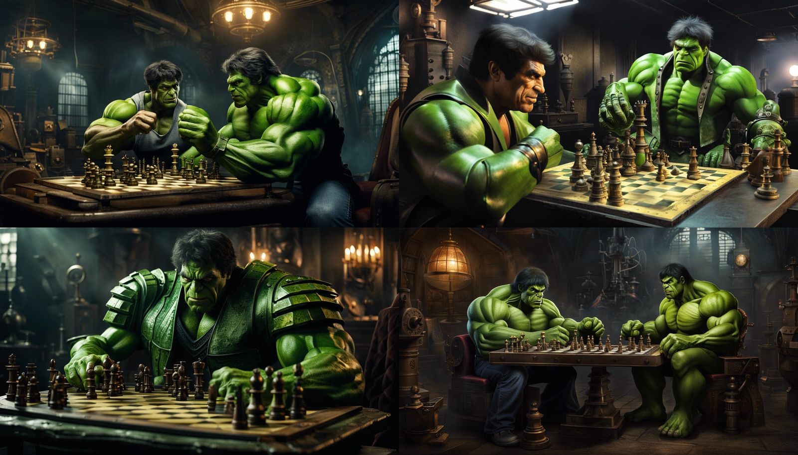 Hulk and Dark Phoenix Play Chess, Steampunk