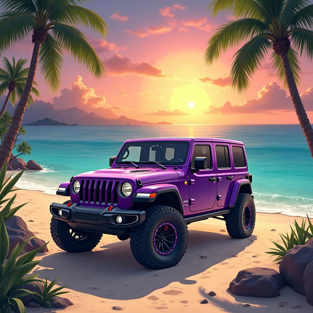 Purple Jeep on Fantasy Island, Stalenhag Style