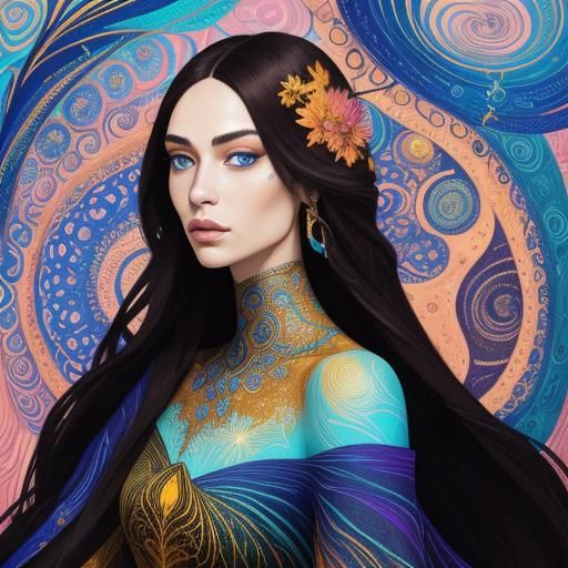 Fantasy Woman with Scales in Abstract Expressionism