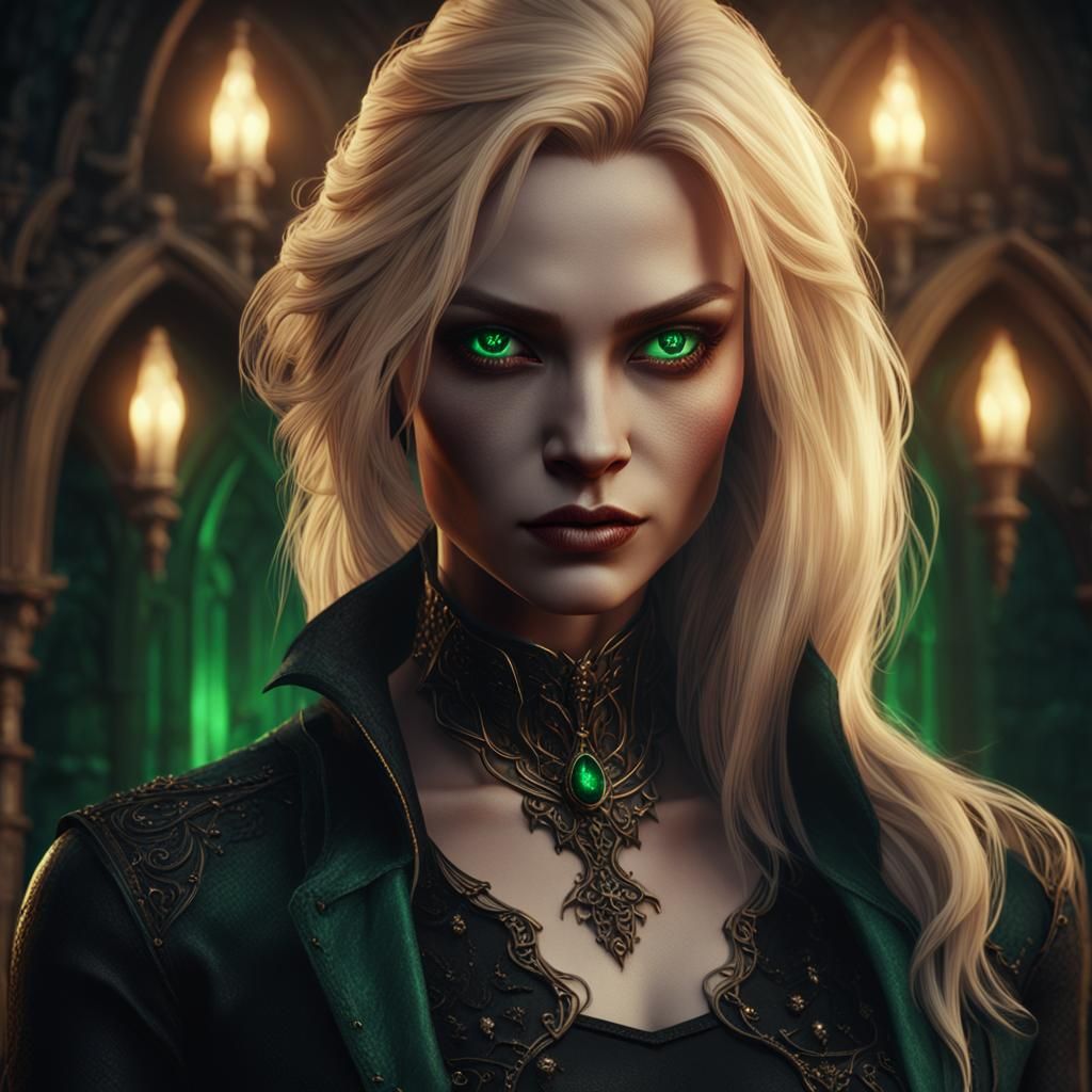 Blonde Vampire Portrait in Gothic Fantasy Style