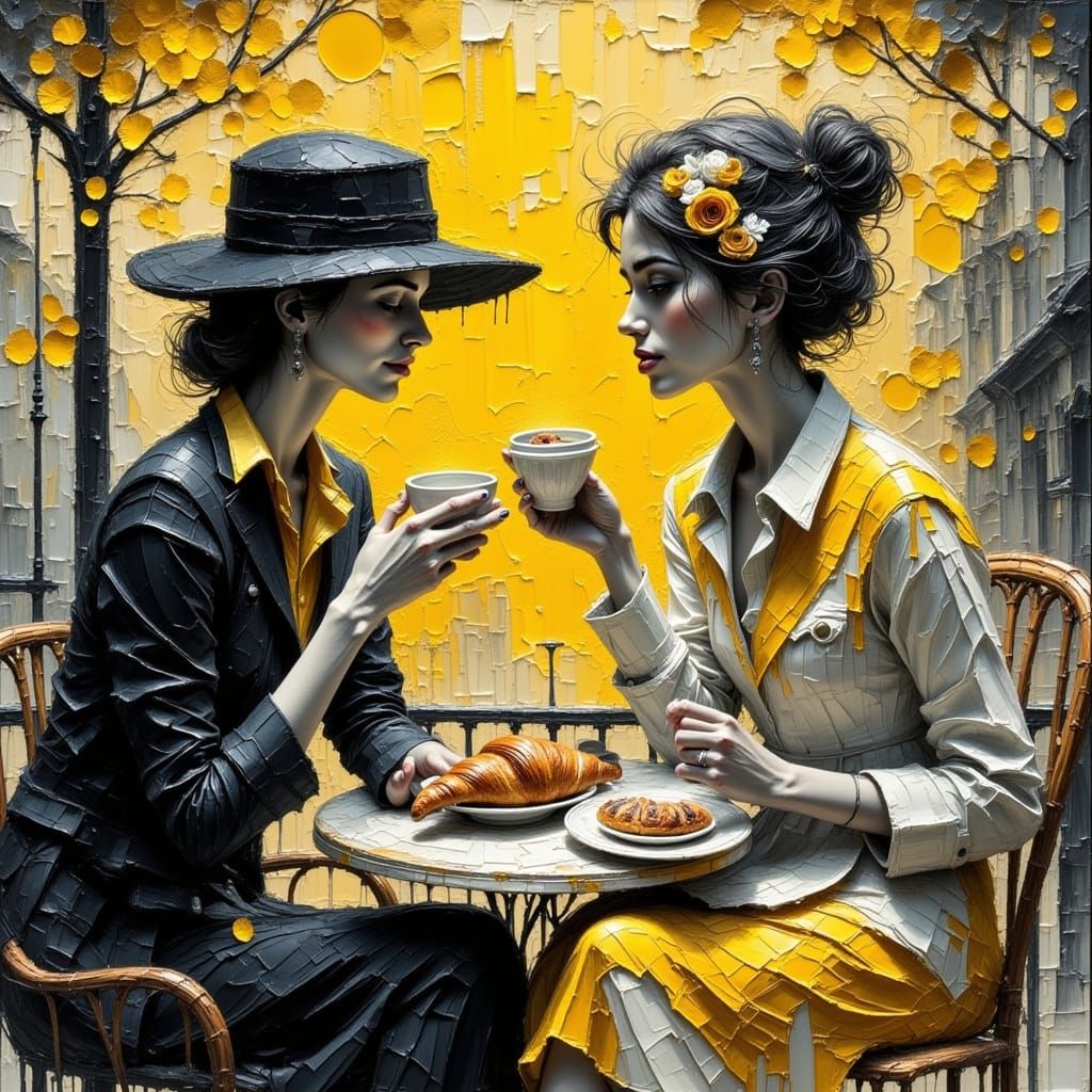 Parisian Cafe Scene in Impressionist Style