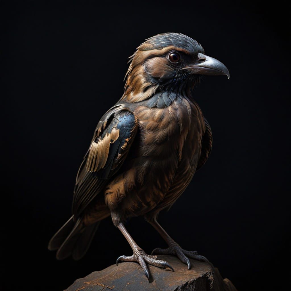 Caravaggio style bird a dark background