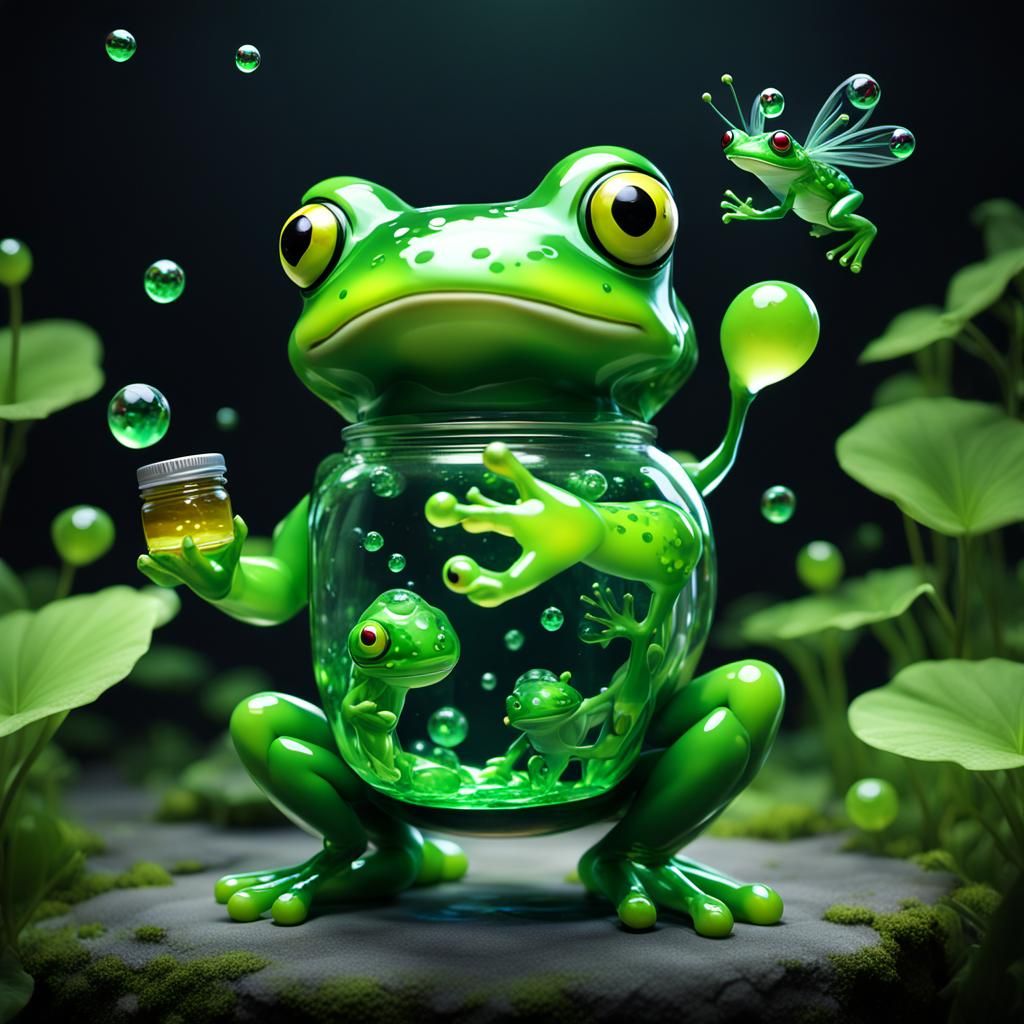 Green Jelly Frog Sculpture in Dark Comics Style