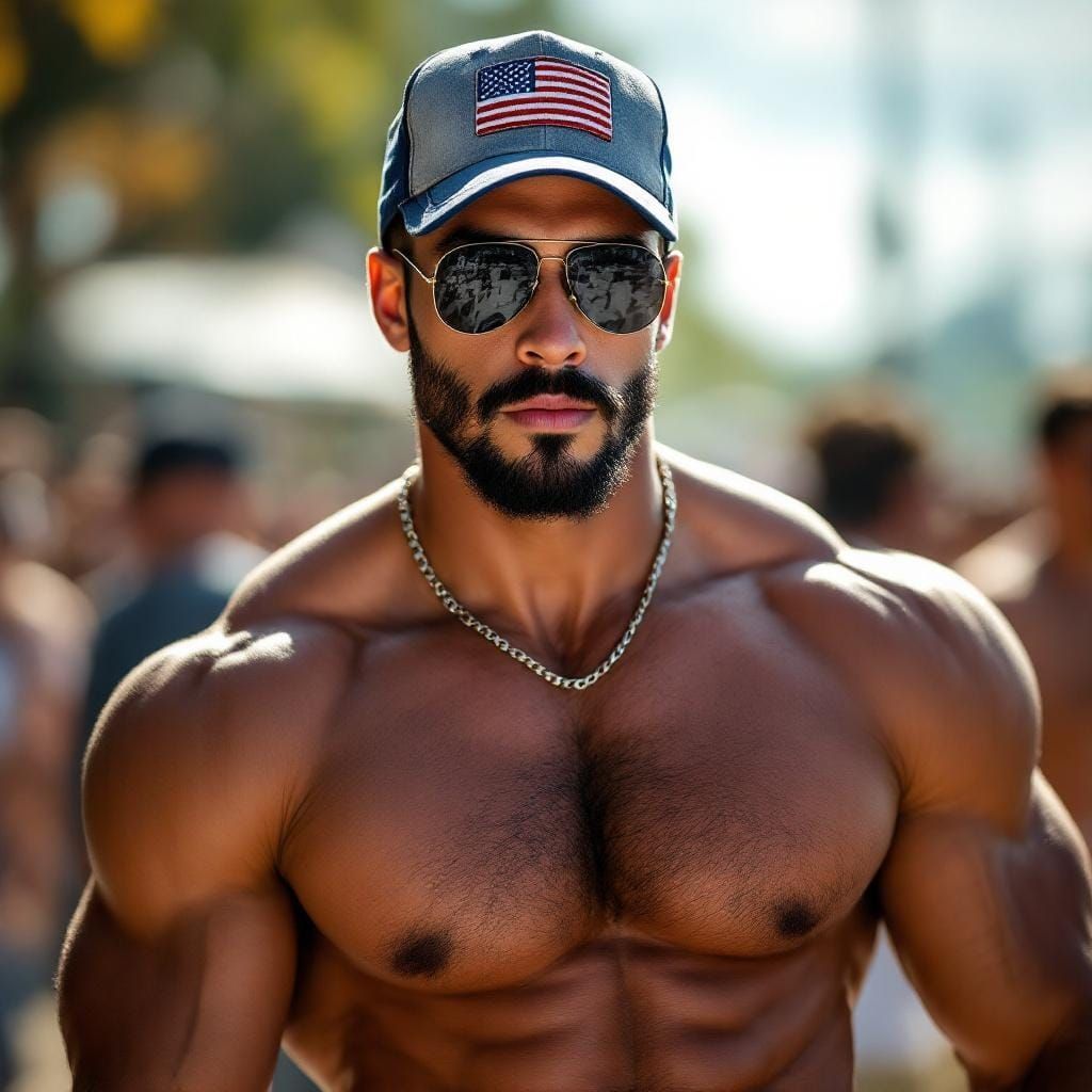 Tanned Man at Festival, Fashion Photography Style