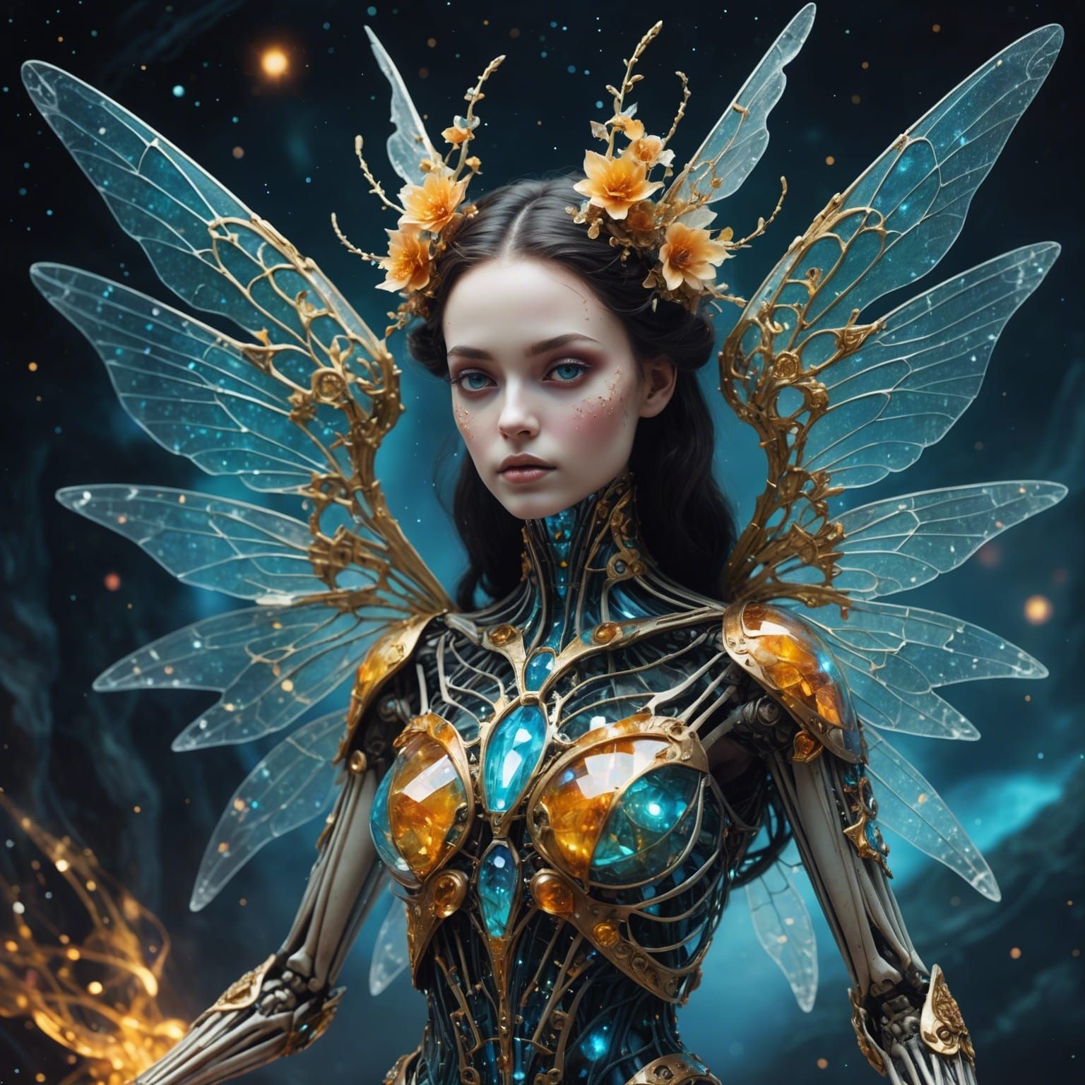 Cybernetic Fairy Skeleton with Magic Wings