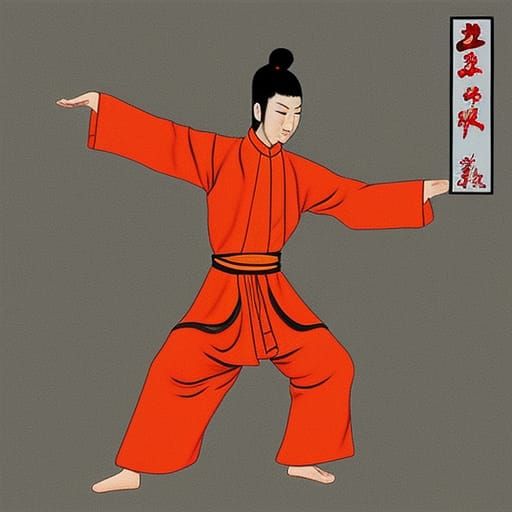 Kung Fu at Shaolin Temple in Asian Art Style