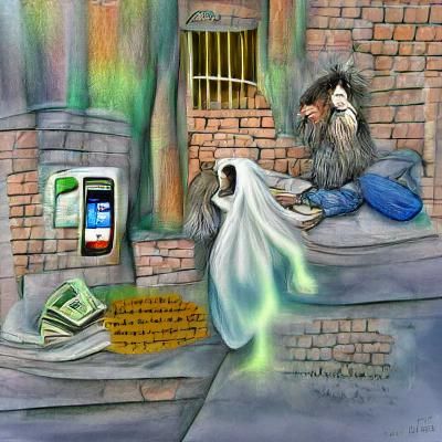 Ghost Denied Cell Phone: Storybook Illustration