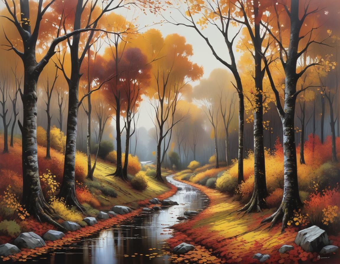 Autumn Landscape in Warm Colors with Motion Blur