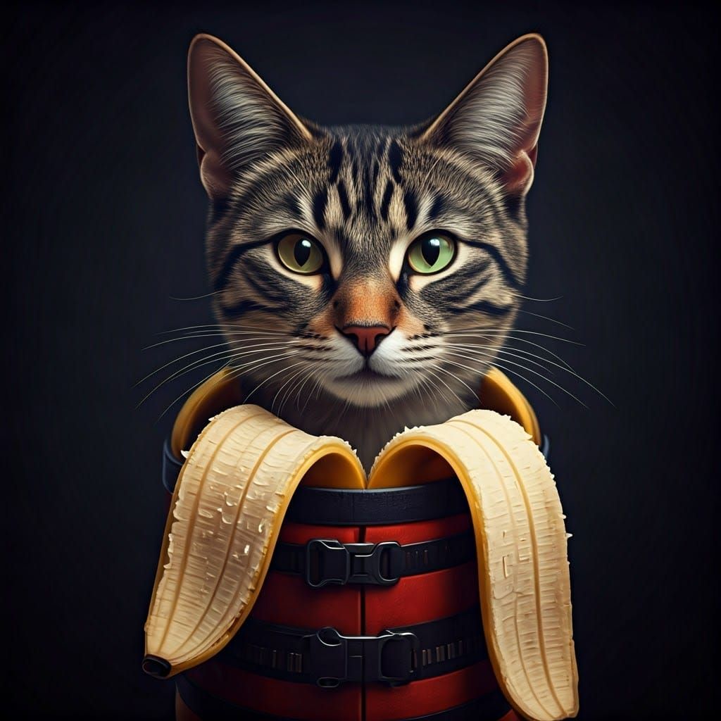 Cats Snug in Banana Peel: Cinematic Still