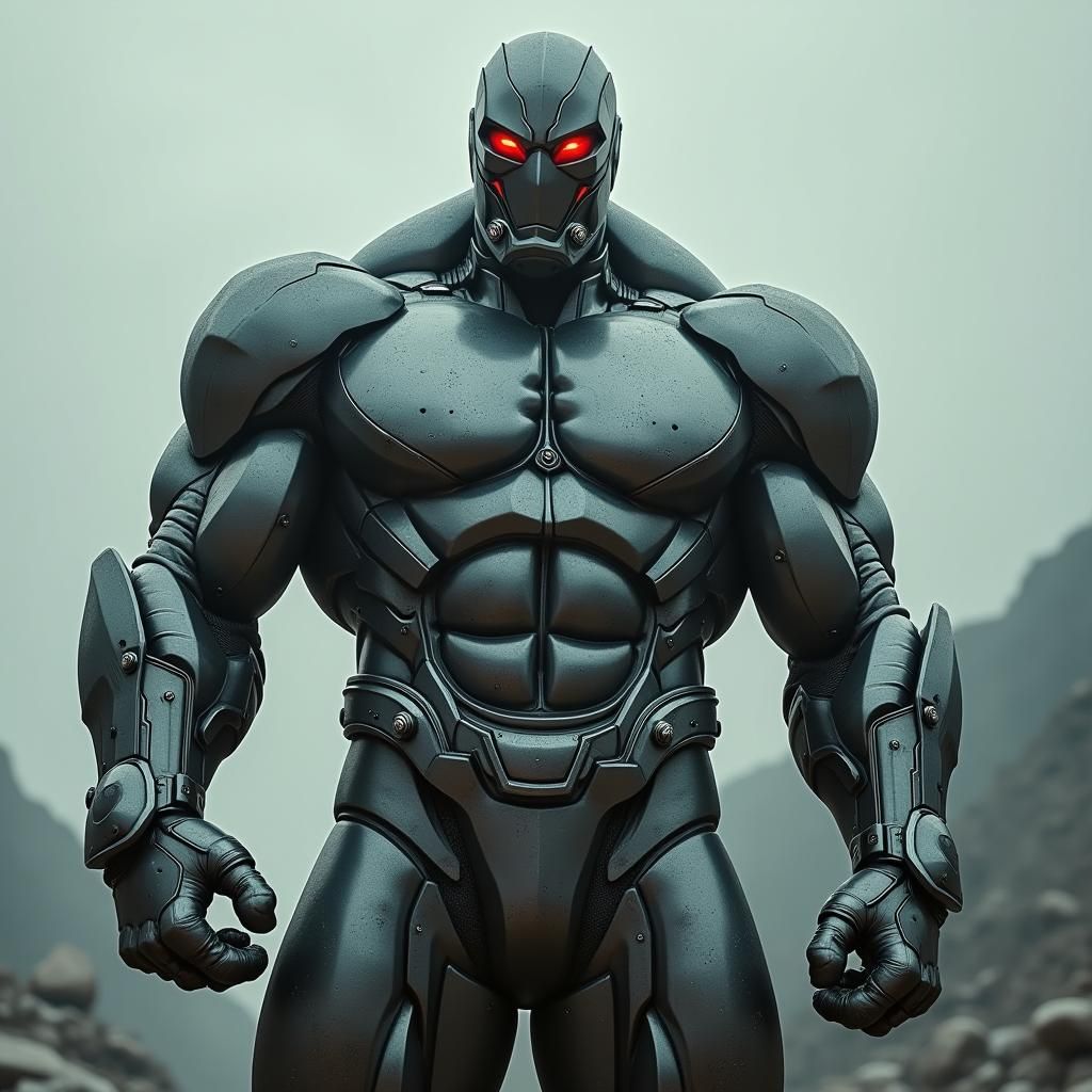 Colossal Armored Superhero in Cinematic Film Style