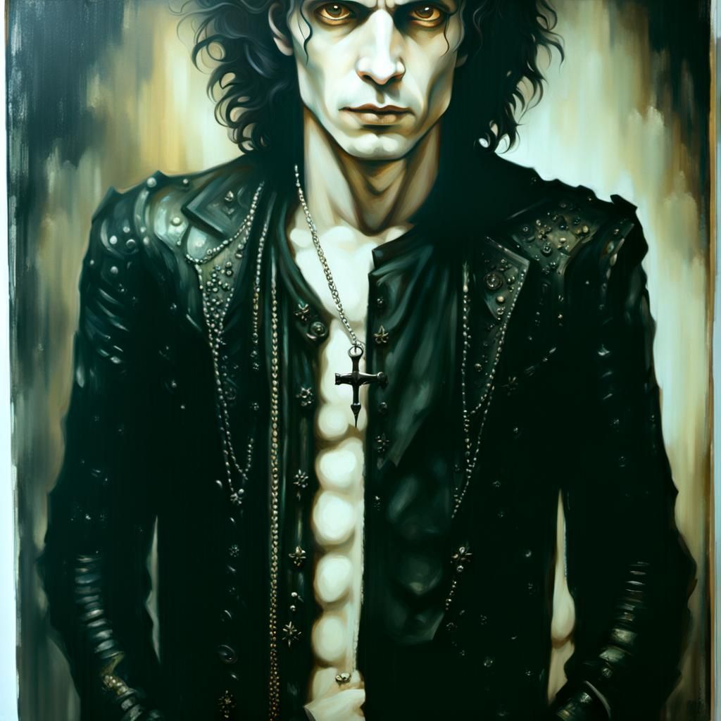 Gothic Man in Dark Church Oil Painting