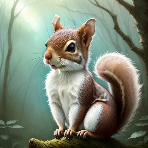 Cute Squirrel Portrait in Pastel Watercolor Style