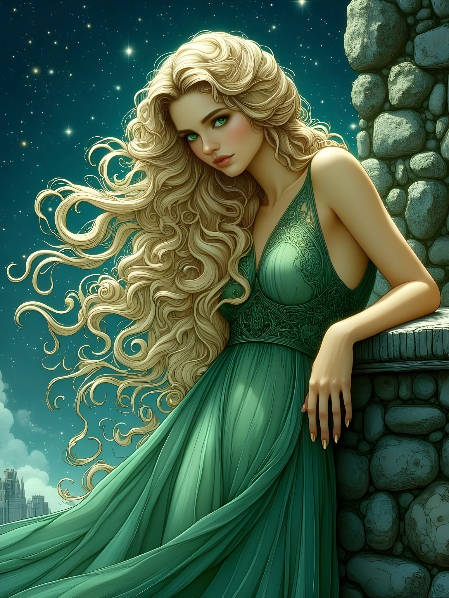 Ethereal Goddess of Love in Art Nouveau Style