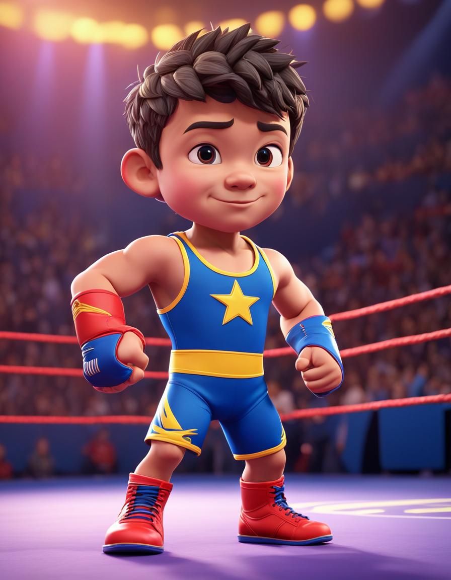 Cartoon Kid as Pro Wrestler in 3D