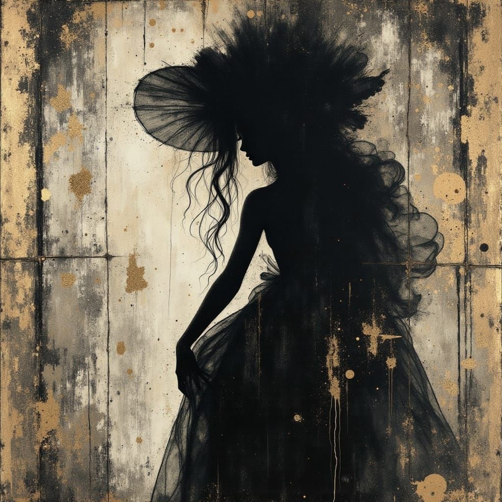 Ethereal Baroque Portrait of a Woman in Charcoal Silhouette