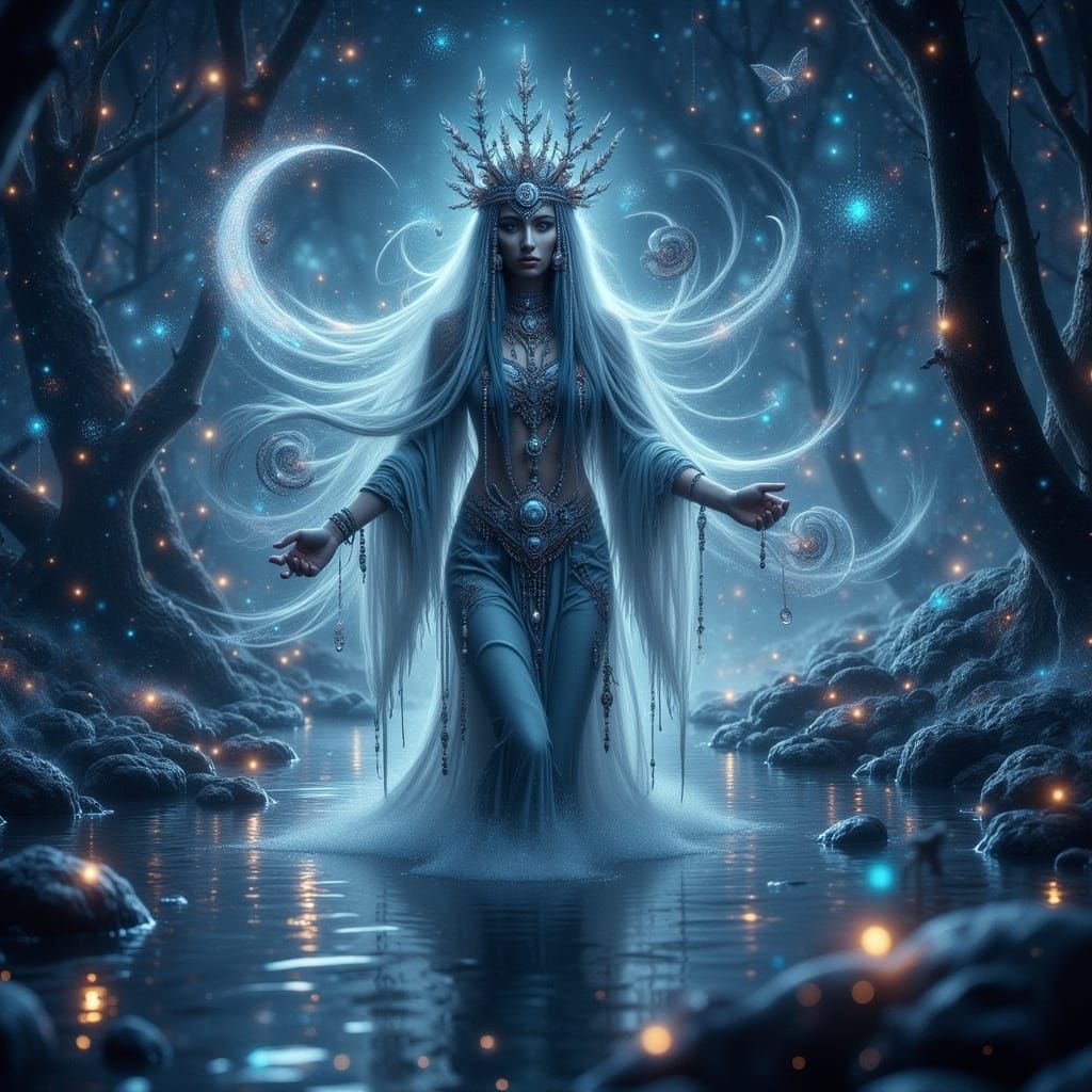 Ghostly High Priestess Runs Down Moonlit River