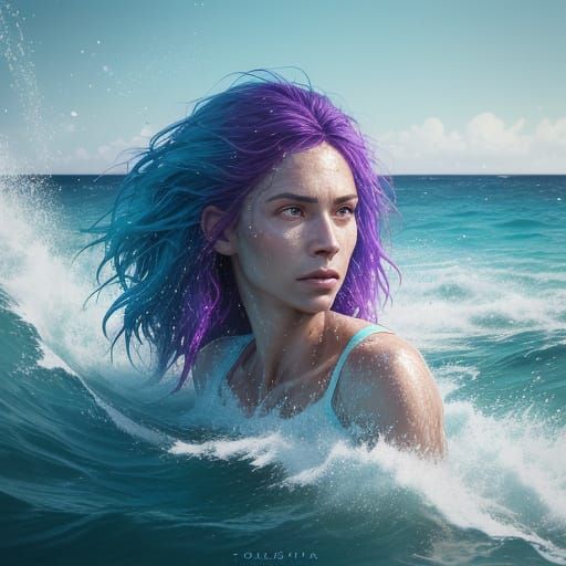 Hyperrealistic Concept Art of a Woman Emerging from the Sea