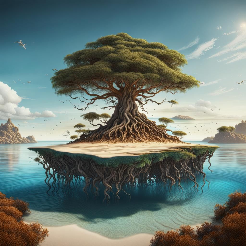 Surreal Floating Island Landscape in Dali Style